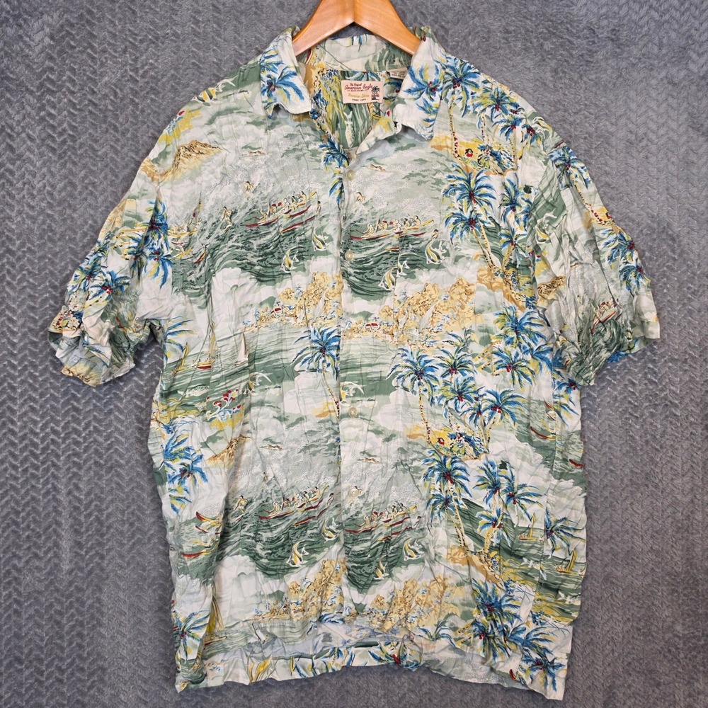 American Eagle Outfitters Mens Hawaiian Shirt Large Rayon Tropical Scenic Print